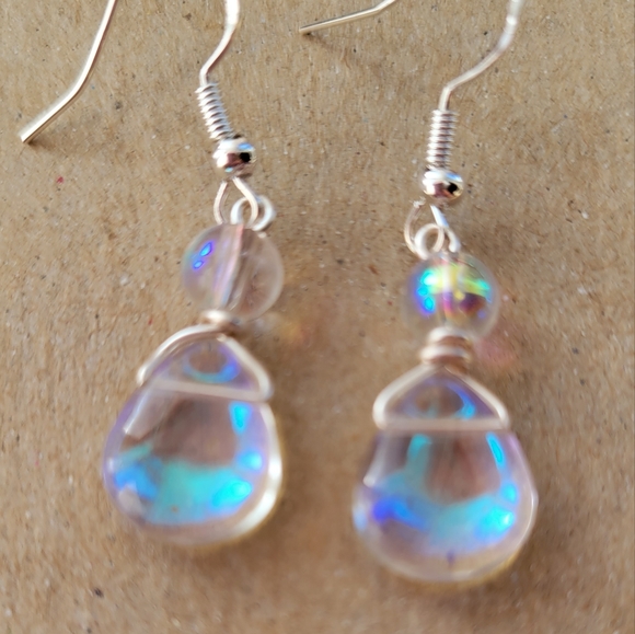 Handmade Rainbow Glass Bead Water Drop Earrings - Picture 4 of 5